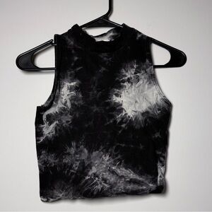 Monochrome Tie-Dye Sleeveless Mock Neck Crop Top
